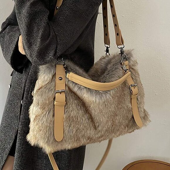 Fashion Fluffy Buckle Commuter Tote Bag - Picture 2 of 4